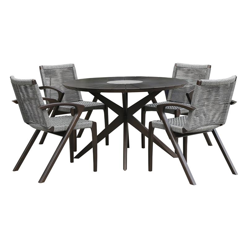 Armen Living Oasis and Brielle Outdoor 5-Piece Wood Dining Set in Gray