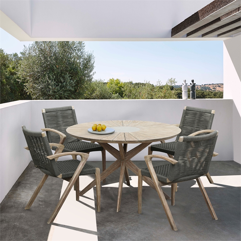 Armen Living Oasis and Brielle Outdoor 5-Piece Wood Dining Set in Natural