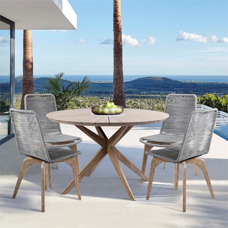 Armen Living Oasis and Island Outdoor 5-Piece Wood Dining Set in Natural