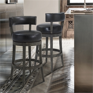 Armen Living Corbin 30&quot Modern Faux Leather Swivel Bar Stool in Gray/Onyx Black