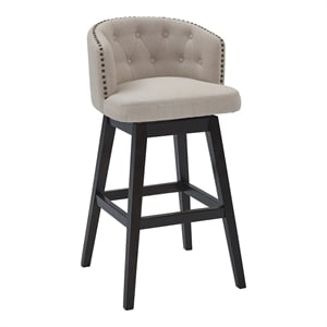 Armen Living Celine 30&quot Modern Fabric Swivel Bar Stool in Tan/Espresso