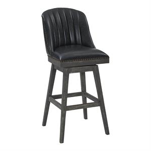 Armen Living Journey 30&quot Faux Leather & Wood Swivel Bar Stool in Onyx Black