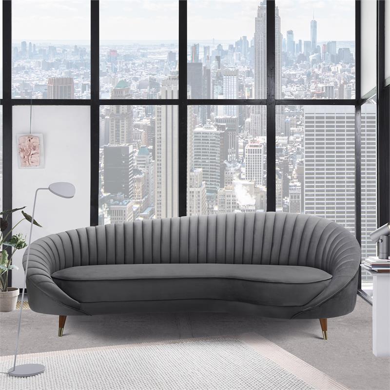 Armen Living Karisma Tufted Curved Modern Velvet Sofa in Dark Gray