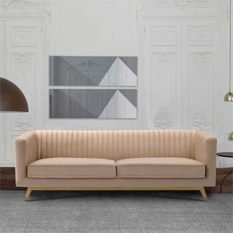 Liv Modern Beige Channel Tufted Velvet Sofa | Cymax Business