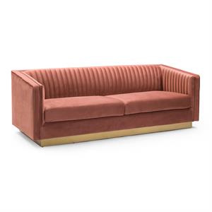 armen living miranda velvet channel tufted sofa with matte gold base
