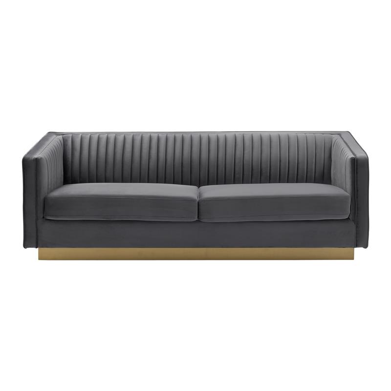 Armen Living Miranda Tufted Modern Velvet Sofa in Dark Gray/Gold