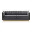 Armen Living Miranda Tufted Modern Velvet Sofa in Dark Gray/Gold