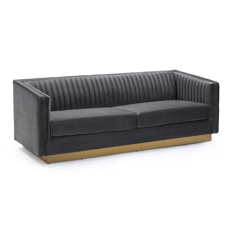 Armen Living Miranda Tufted Modern Velvet Sofa in Dark Gray/Gold