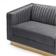 Armen Living Miranda Tufted Modern Velvet Sofa in Dark Gray/Gold