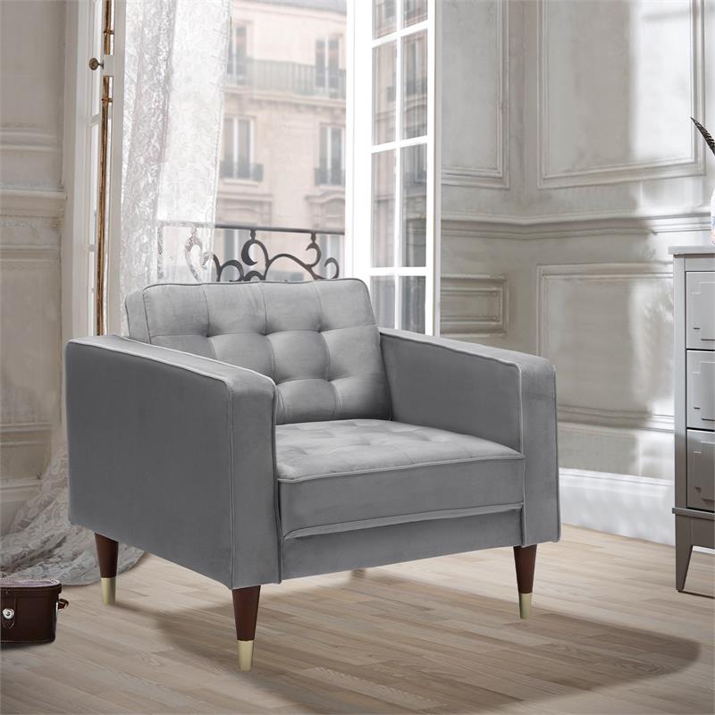 Armen Living Somerset Tufted Modern Velvet Club Chair in Gray
