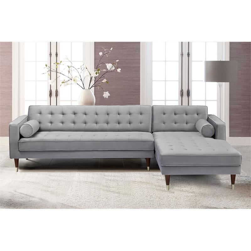 Armen Living Somerset Tufted Modern Velvet Right Sectional Sofa in Gray