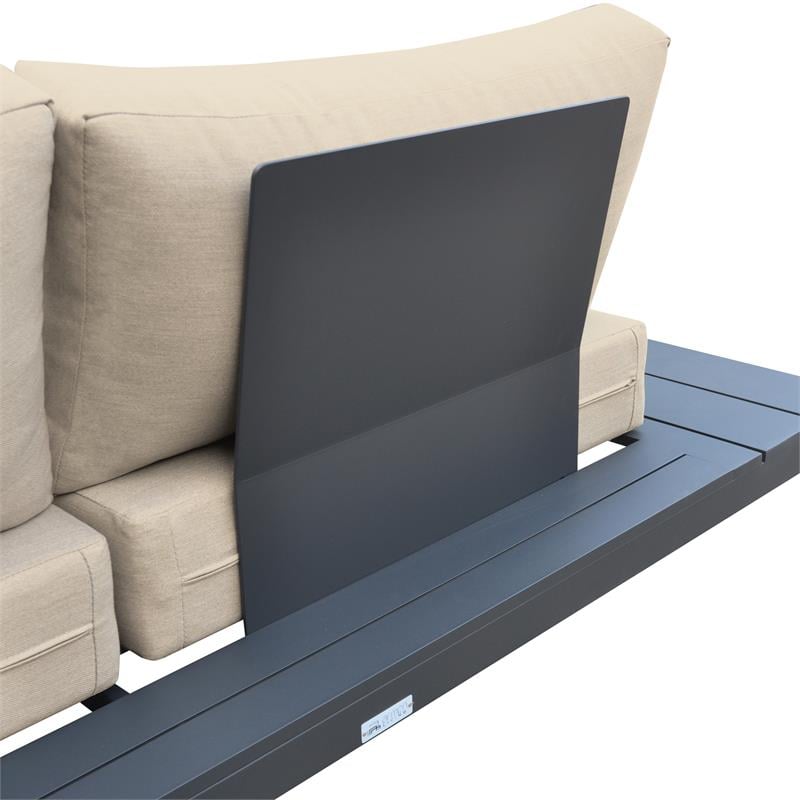 Armen Living Razor 4PC Aluminum/Fabric Outdoor Sectional Set in Taupe/Dark Gray