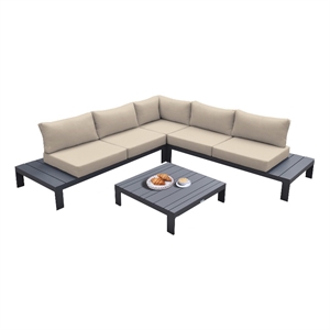 Armen Living Razor 4PC Aluminum/Fabric Outdoor Sectional Set in Taupe/Dark Gray