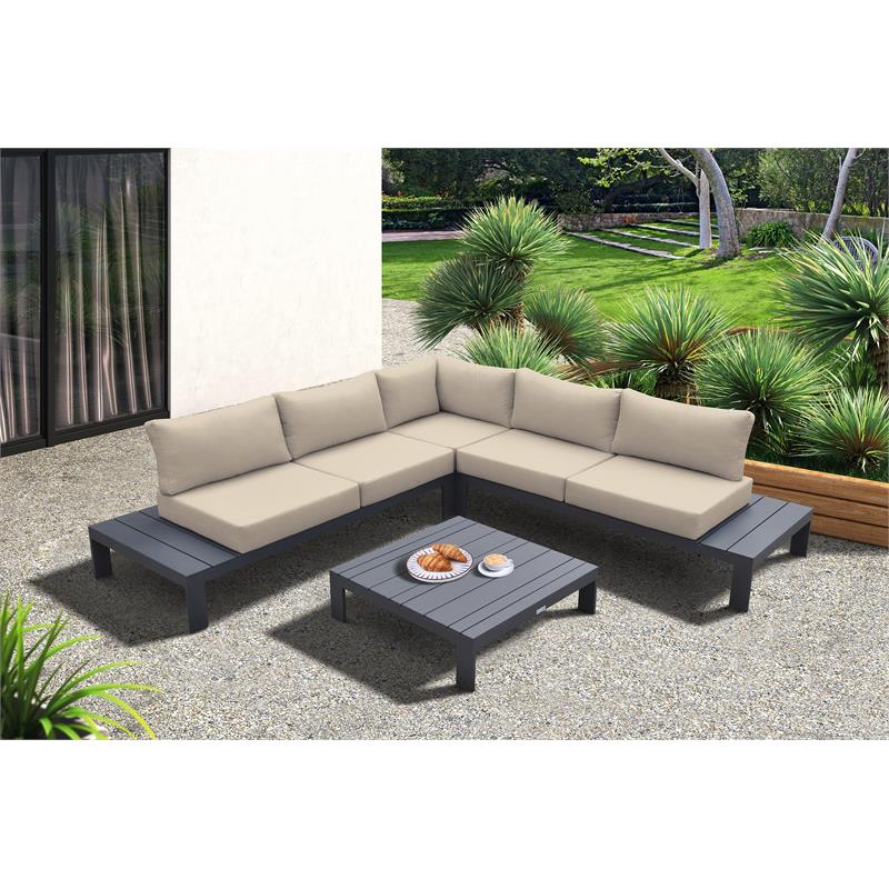 Armen Living Razor 4PC Aluminum/Fabric Outdoor Sectional Set in Taupe/Dark Gray