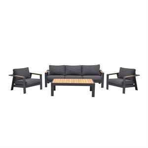 palau 4 piece outdoor sofa set in dark grey with natural teak wood accent top