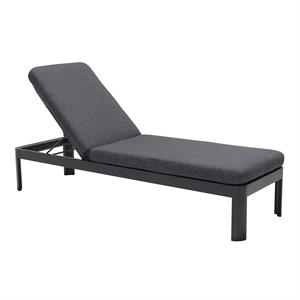 portals outdoor lounge chair in black finish and grey cushions