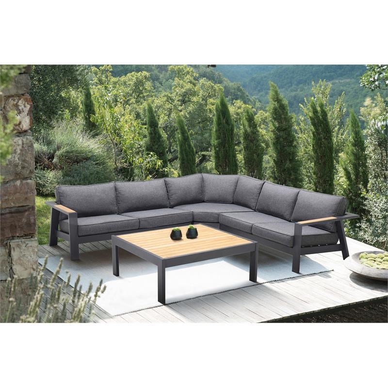 Armen Living Palau 4-Piece Aluminum Outdoor Patio Sofa Set in Dark Gray/Natural