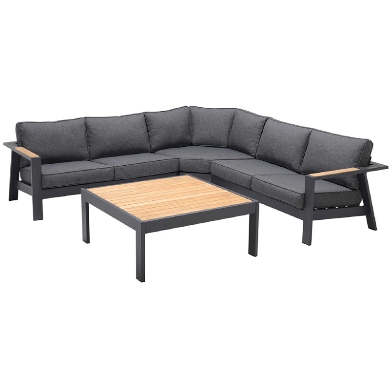 Armen Living Palau 4-Piece Aluminum Outdoor Patio Sofa Set in Dark Gray/Natural