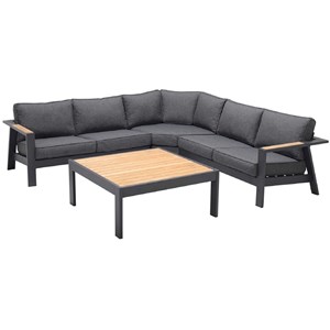 Armen Living Palau 4-Piece Aluminum Outdoor Patio Sofa Set in Dark Gray/Natural