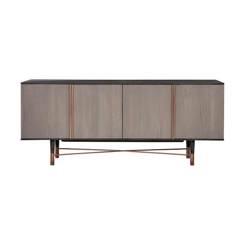 Armen Living Turin Modern Solid Wood Sideboard Cabinet with Copper Accent in Oak