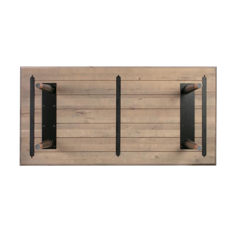 Armen Living Turin Rustic Dining Table with Solid Oak Wood Top/Copper Tip Legs