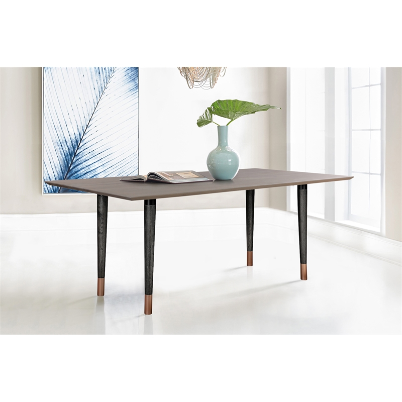Armen Living Turin Rustic Dining Table with Solid Oak Wood Top/Copper Tip Legs