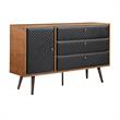 Armen Living Coco 3-Drawer Modern Wood/Faux Leather Dresser in Oak/Black