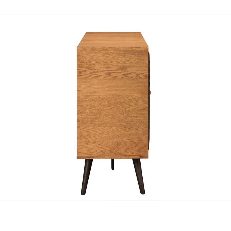 Armen Living Coco 3-Drawer Modern Wood/Faux Leather Dresser in Oak/Black