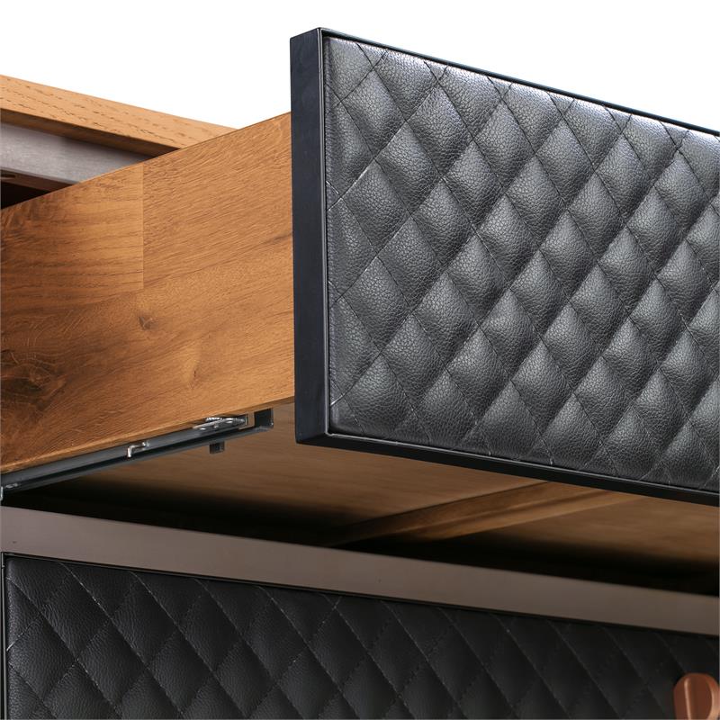 Armen Living Coco 3-Drawer Modern Wood/Faux Leather Dresser in Oak/Black