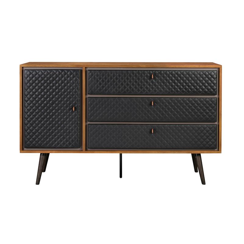 Armen Living Coco 3-Drawer Modern Wood/Faux Leather Dresser in Oak/Black
