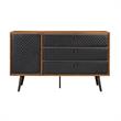 Armen Living Coco 3-Drawer Modern Wood/Faux Leather Dresser in Oak/Black