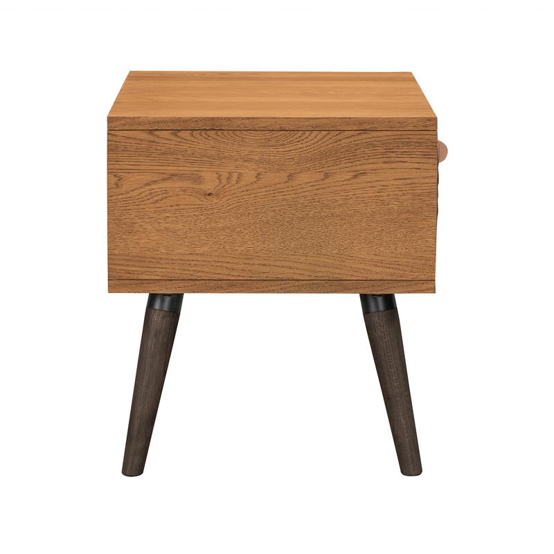 Armen Living Coco Single Drawer Wood/Faux Leather Nightstand in Chocolate/Black