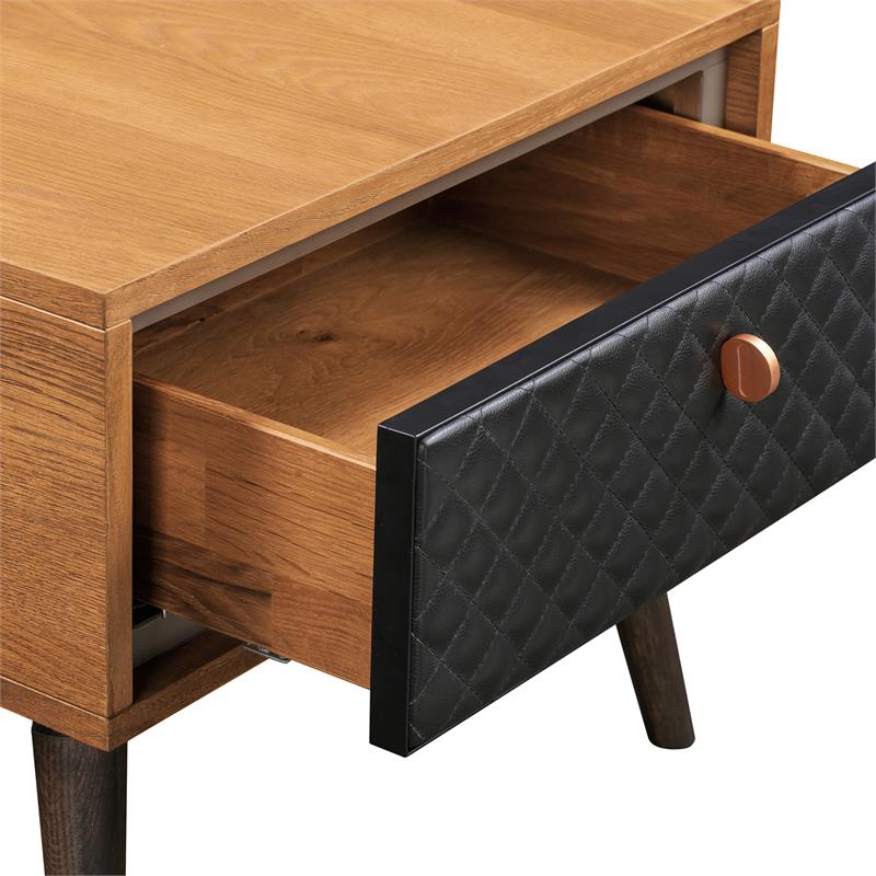 Armen Living Coco Single Drawer Wood/Faux Leather Nightstand in Chocolate/Black
