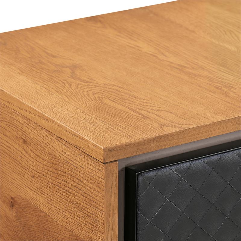 Armen Living Coco Single Drawer Wood/Faux Leather Nightstand in Chocolate/Black