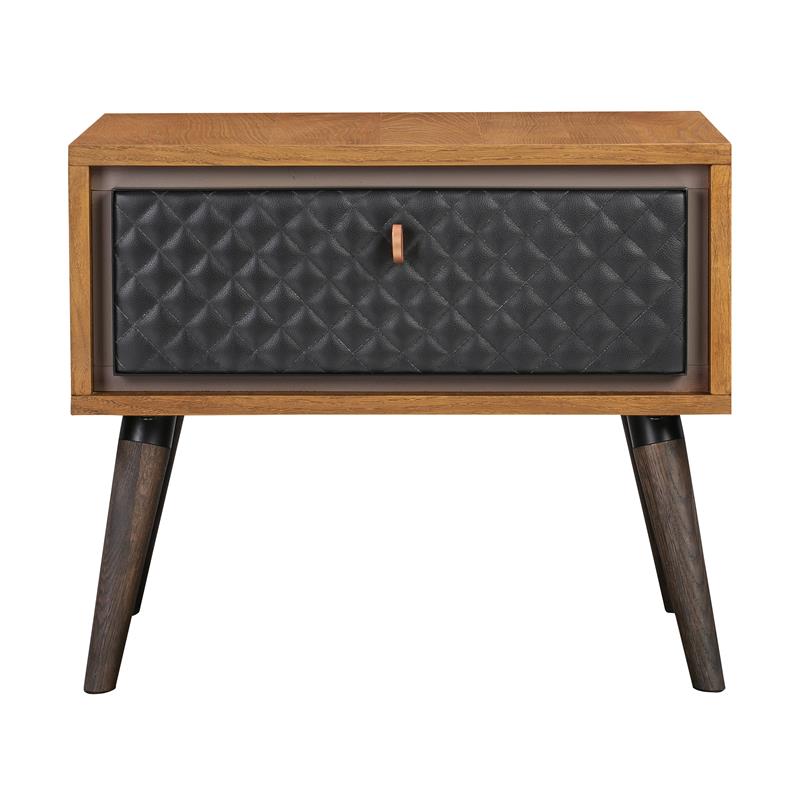 Armen Living Coco Single Drawer Wood/Faux Leather Nightstand in Chocolate/Black