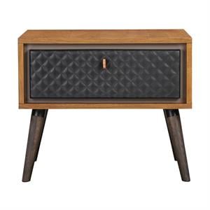 Armen Living Coco Single Drawer Wood/Faux Leather Nightstand in Chocolate/Black