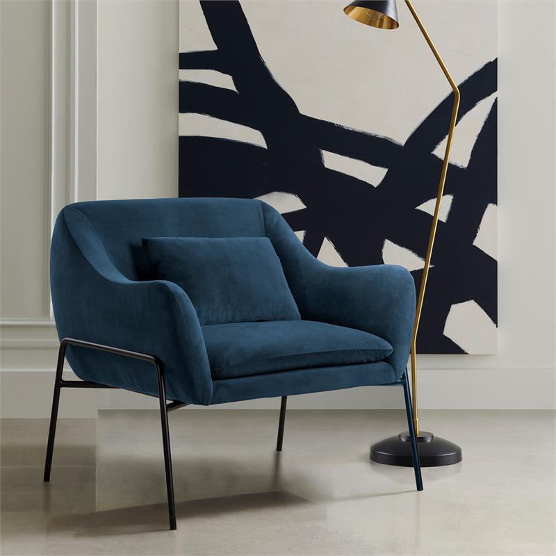 Armen Living Karen Modern Velvet Accent Chair with Armrest in Blue