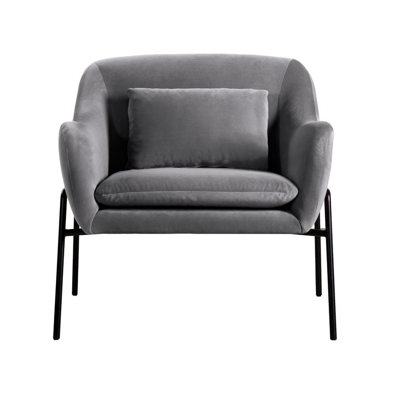 Armen Living Karen Modern Velvet Accent Chair with Armrest in Gray