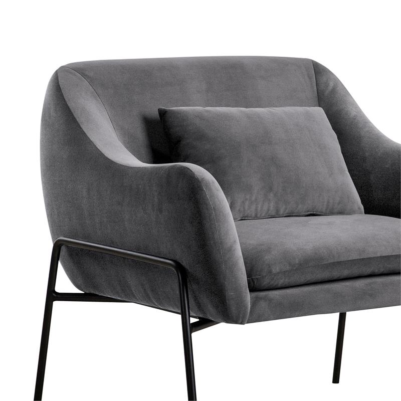 Armen Living Karen Modern Velvet Accent Chair with Armrest in Gray