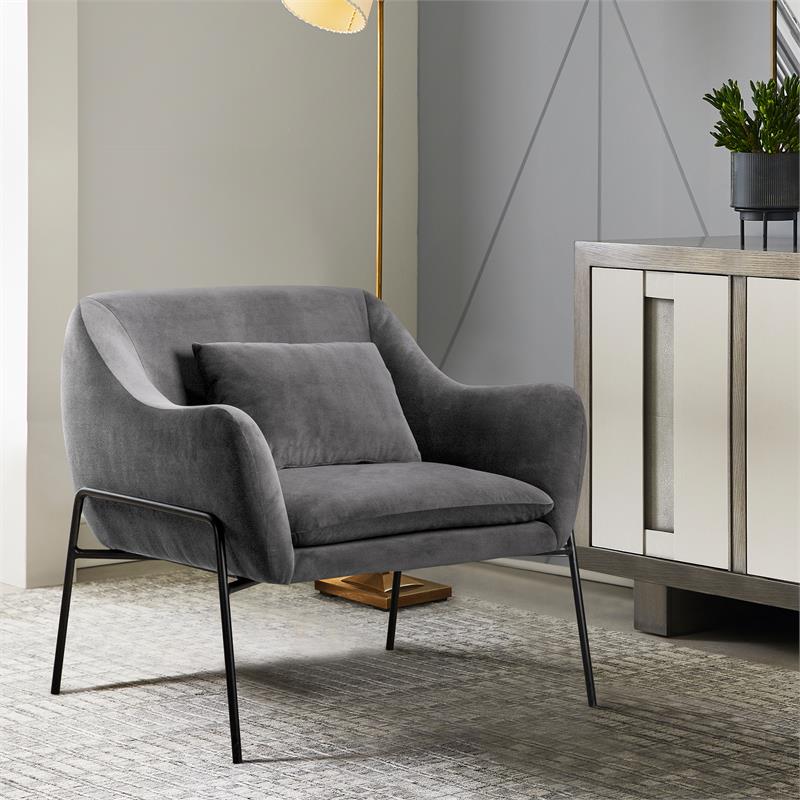 Armen Living Karen Modern Velvet Accent Chair with Armrest in Gray