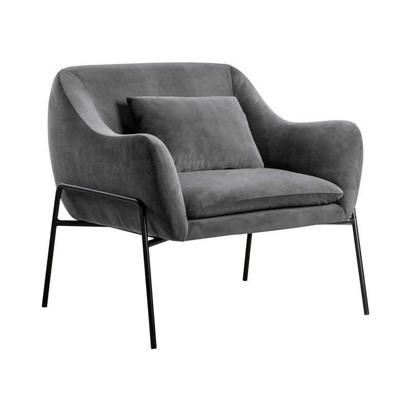 Armen Living Karen Modern Velvet Accent Chair with Armrest in Gray
