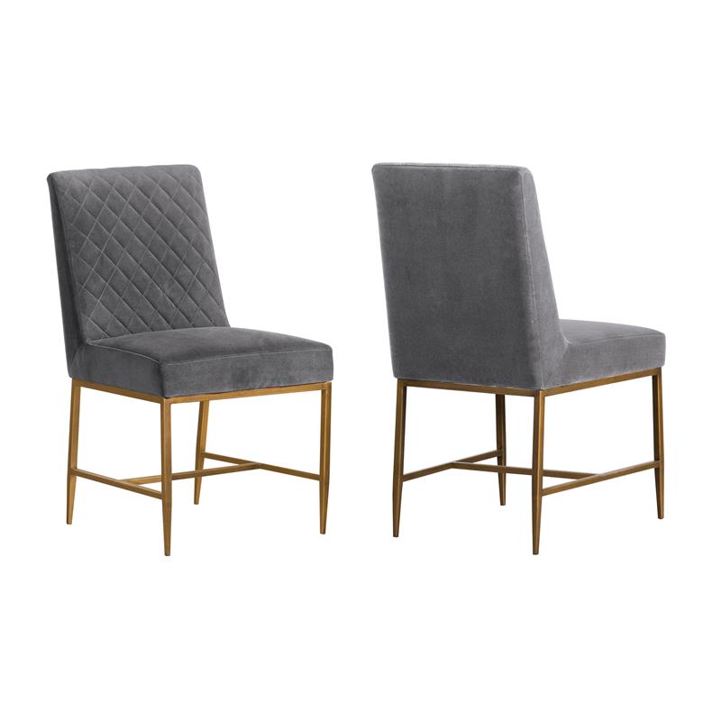 Memphis Grey Velvet and Antique Brass Accent Dining Chair Set of 2