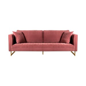 Armen Living Lenox 90&quot Modern Velvet Sofa in Pink/Antique Brass