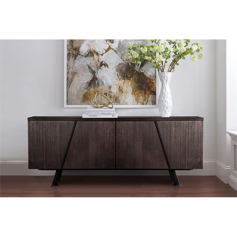 Armen Living Pirate Wood Sideboard Cabinet in Brushed Coffee Bean Brown/Black