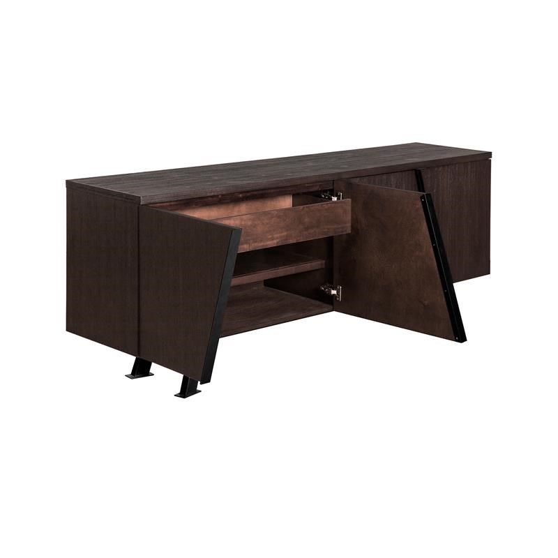 Armen Living Pirate Wood Sideboard Cabinet in Brushed Coffee Bean Brown/Black