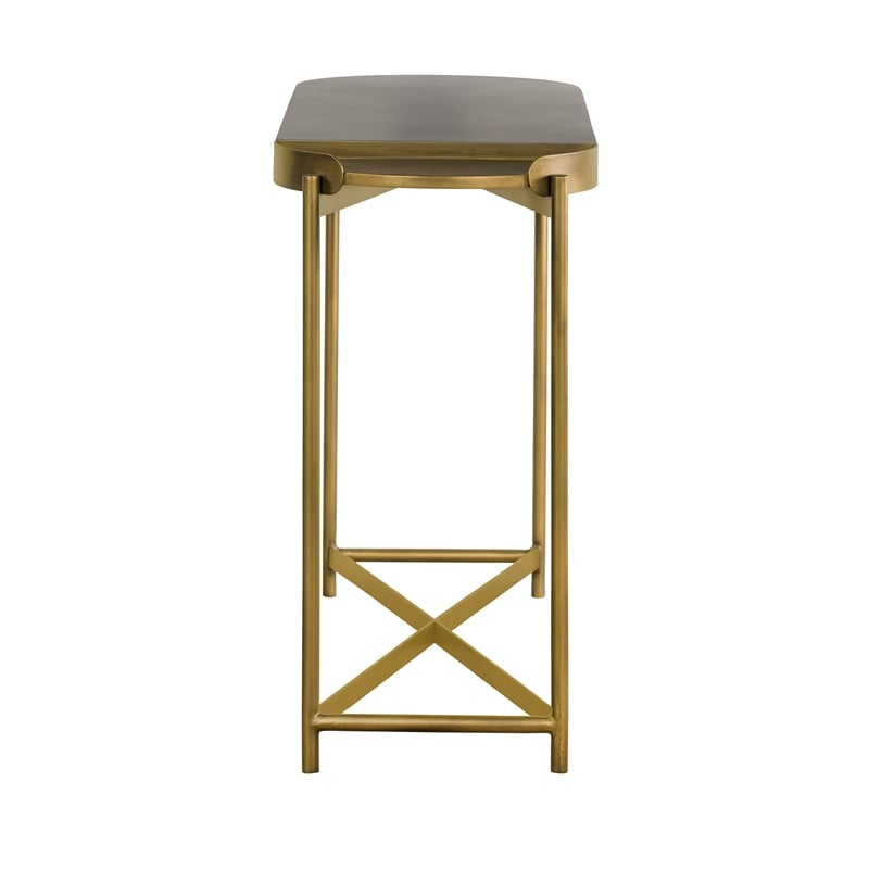 Armen Living Dua Modern Metal & Concrete Console Table in Antique Brass/Gray