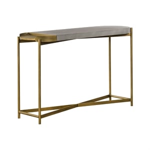 Armen Living Dua Modern Metal & Concrete Console Table in Antique Brass/Gray