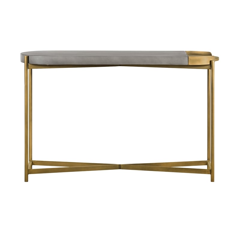 Armen Living Dua Modern Metal & Concrete Console Table in Antique Brass/Gray