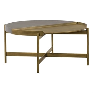 Armen Living Dua Modern Metal & Concrete Coffee Table in Antique Brass/Gray