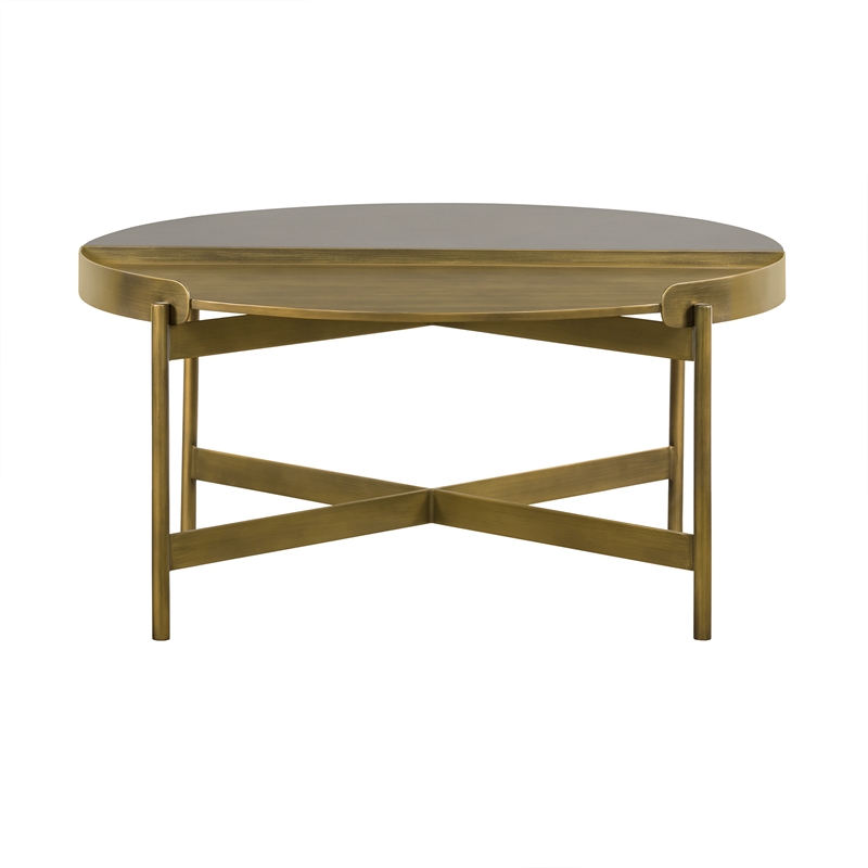 Armen Living Dua Modern Metal & Concrete Coffee Table in Antique Brass/Gray